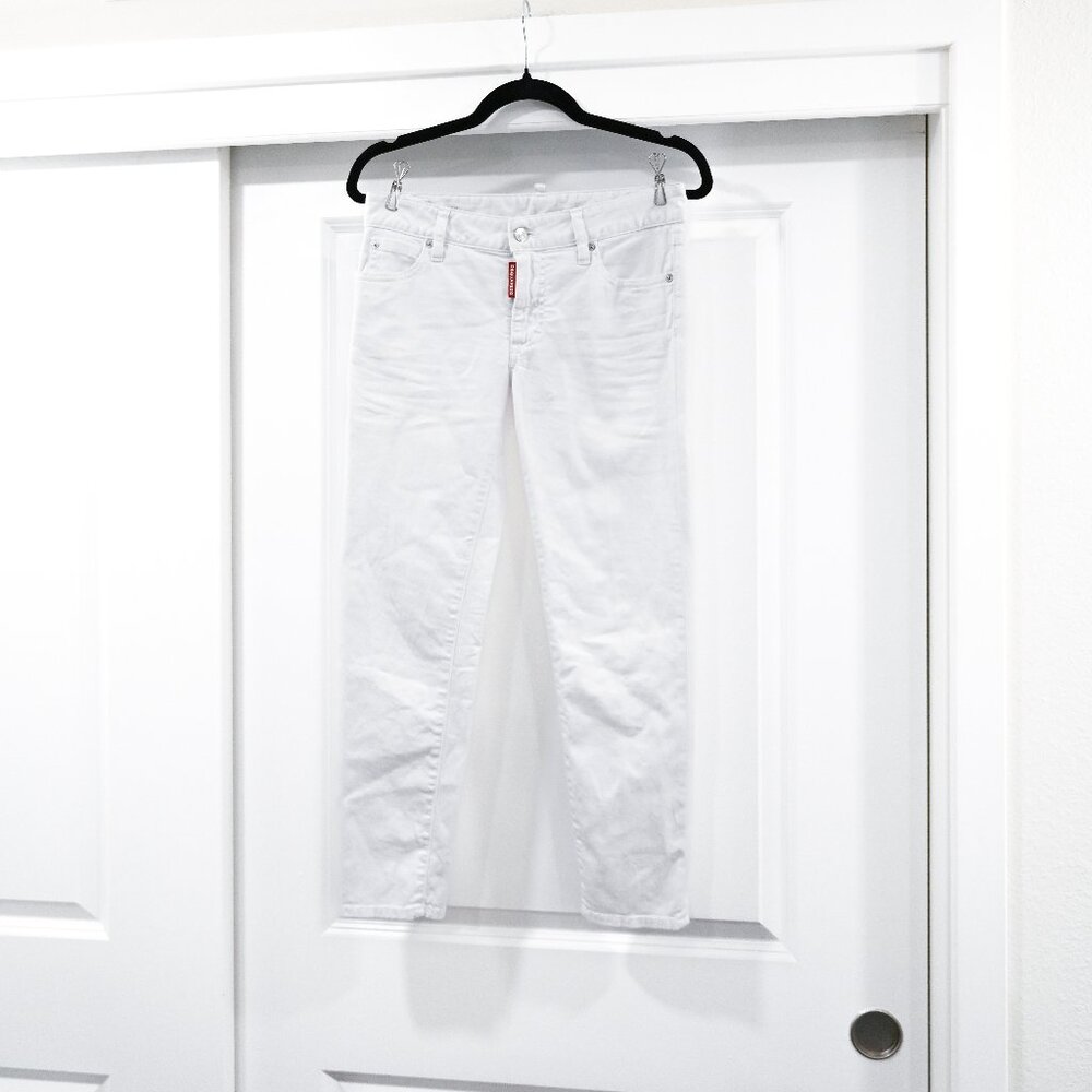 DSQUARED2 Size 2 Medium Waist Cropped Twiggy Jean White Ankle Jean
